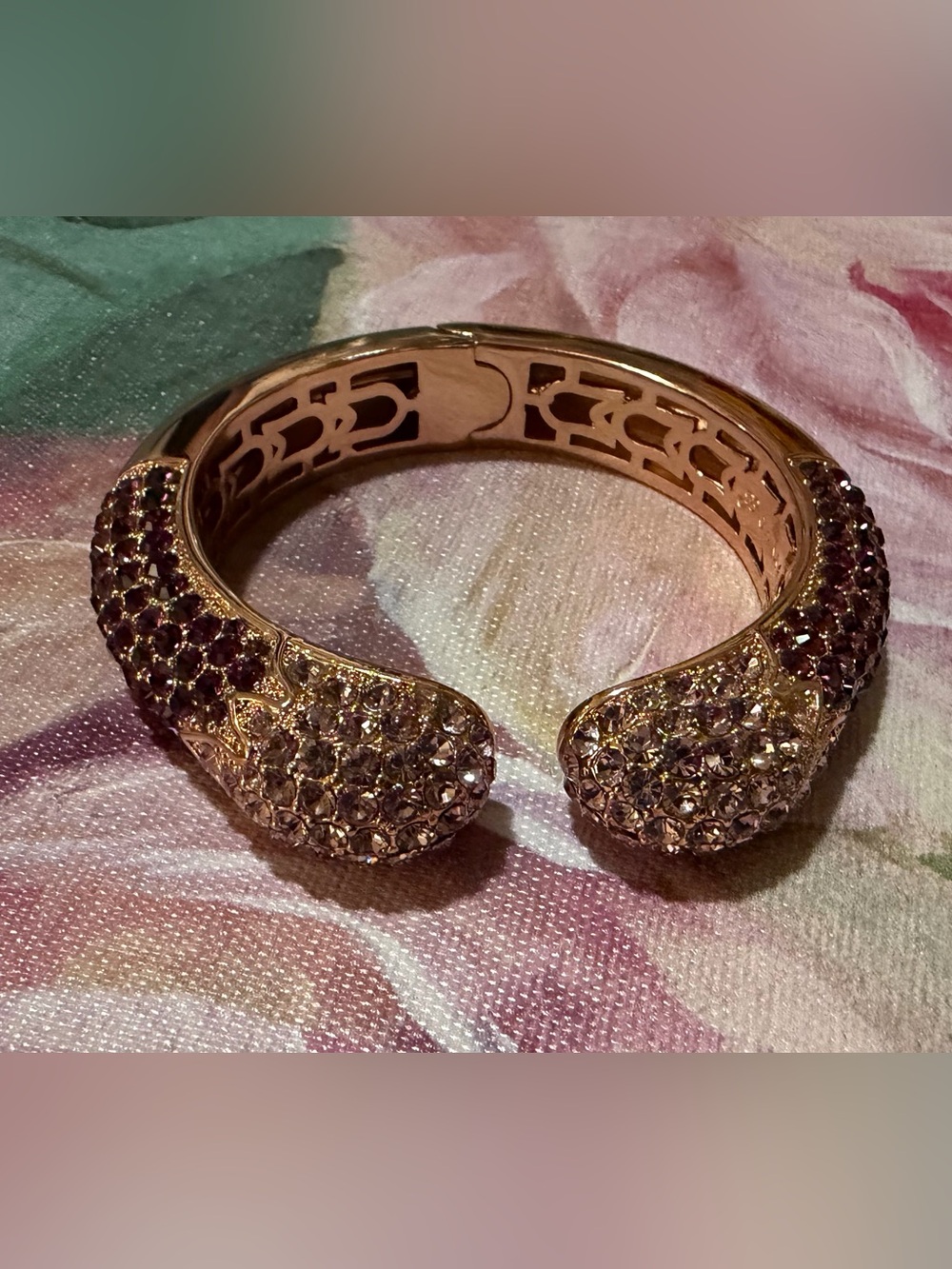 Rose Gold Crystal Pavé Open Cuff Hinged Bracelet